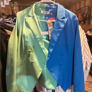 DO+BE Women's Vibrant Green and Blue Blazer and Skort